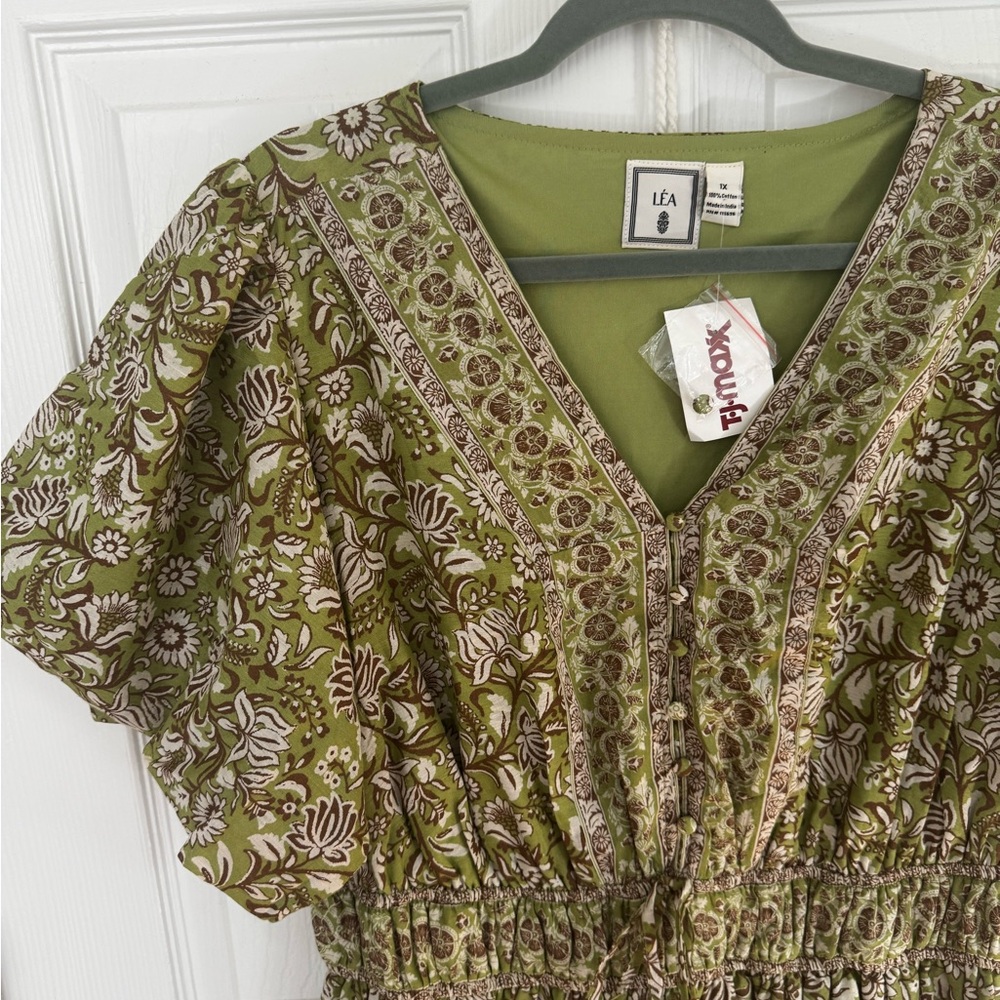 1X Léa Green 🌿 Puff Sleeves, Smocked Waist, Pockets! Perfect spring or easter. - Picture 2 of 8